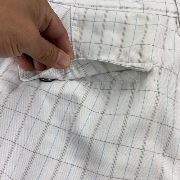 QUIKSILVER Shorts Men 34 White Blue Brown Plaid Short Pants Chino Casual Golf - Picture 8 of 13